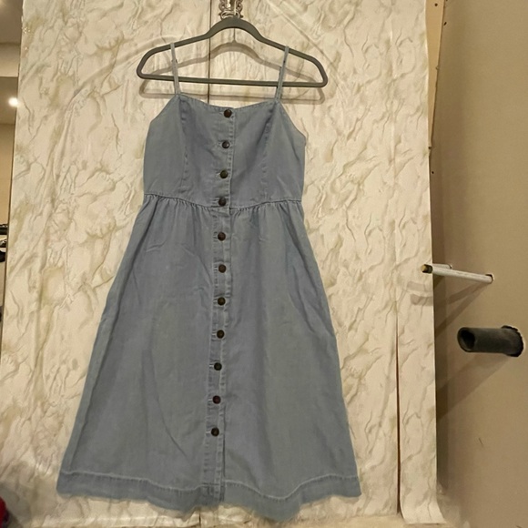 Vero Moda medium chambray blue denim button dress pockets neutral 100% cotton - Picture 3 of 10